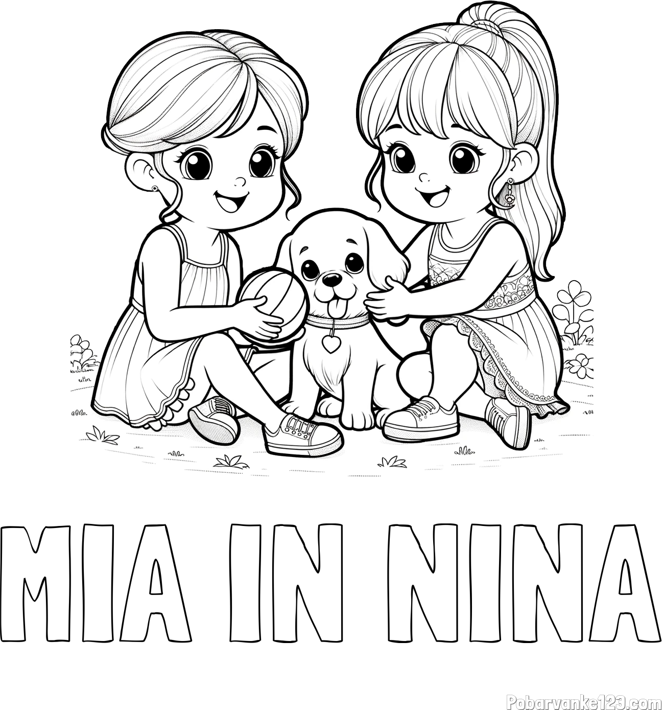 Pobarvanka imena MIA IN NINA in pobarvanka prijateljic s kužkom