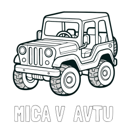 Online izdelana pobarvanka - Pobarvanka imena MICA V  AVTU in preprosta pobarvanka jeep-a