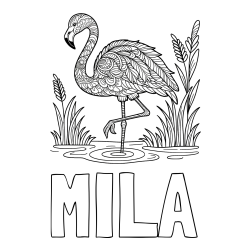 Online izdelana pobarvanka - Pobarvanka imena MILA in pobarvanka flaminga z abstraktnimi vzorci