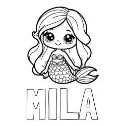 Online izdelana pobarvanka - Pobarvanka imena MILA in pobarvanka prikupne morske deklice
