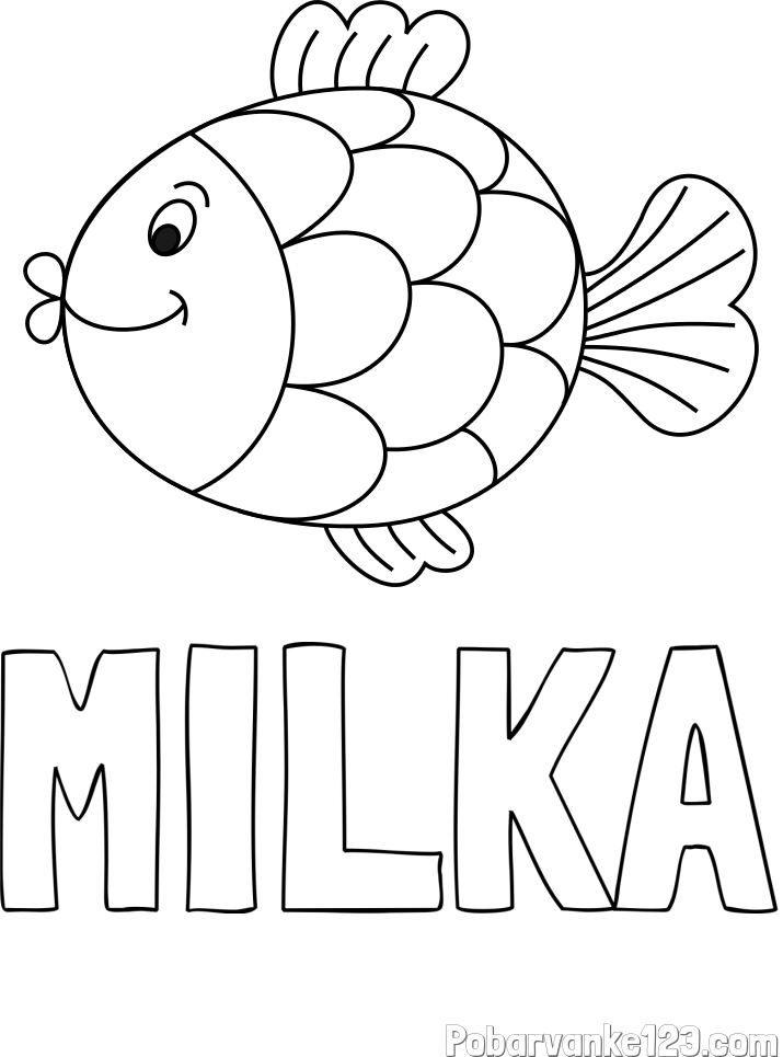 Pobarvanka imena MILKA in pobarvanka ribice