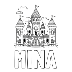 Online izdelana pobarvanka - Pobarvanka imena MINA in pobarvnaka velikega gradu