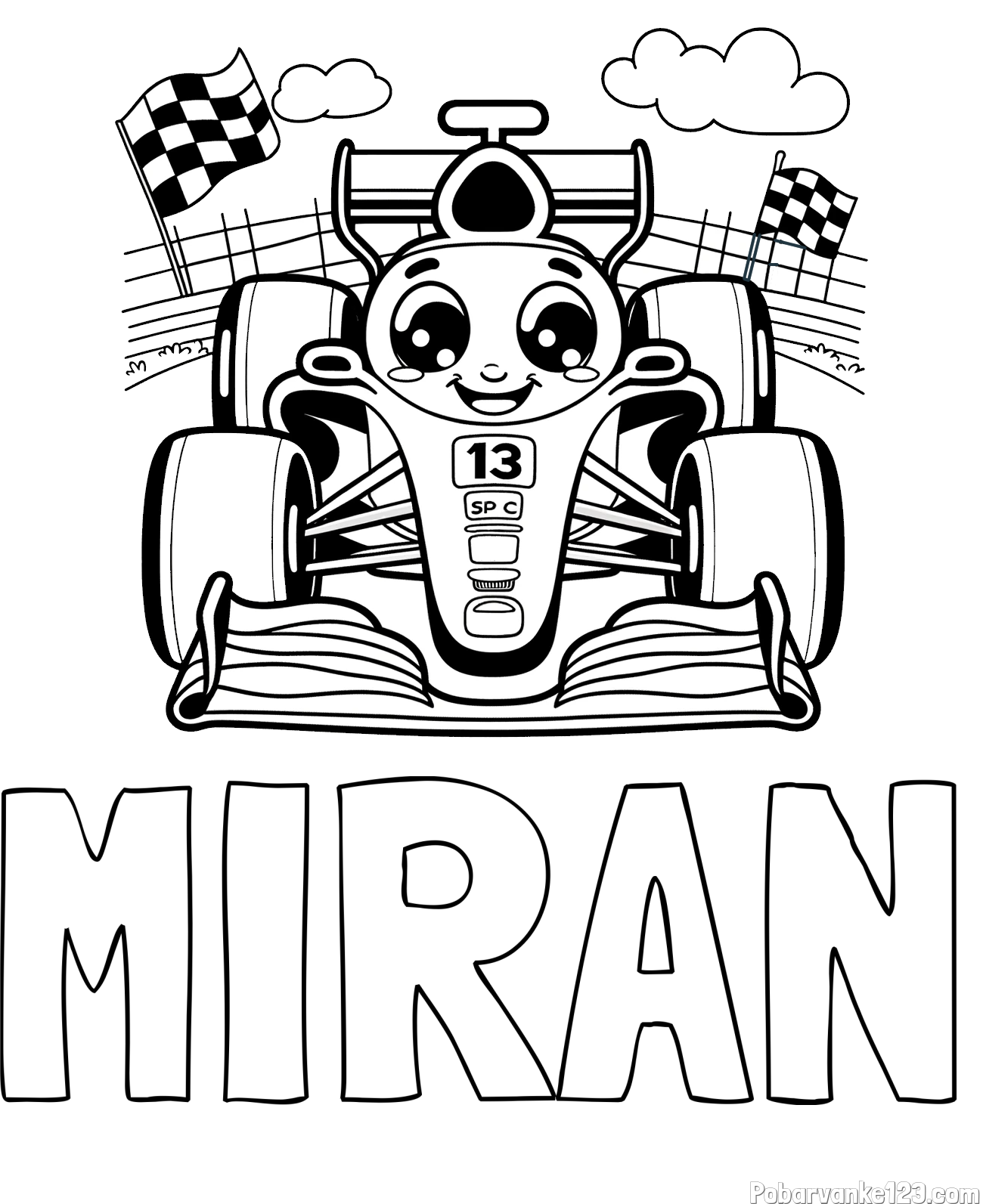Pobarvanka imena MIRAN in otroška pobarvanka FORMULA 1