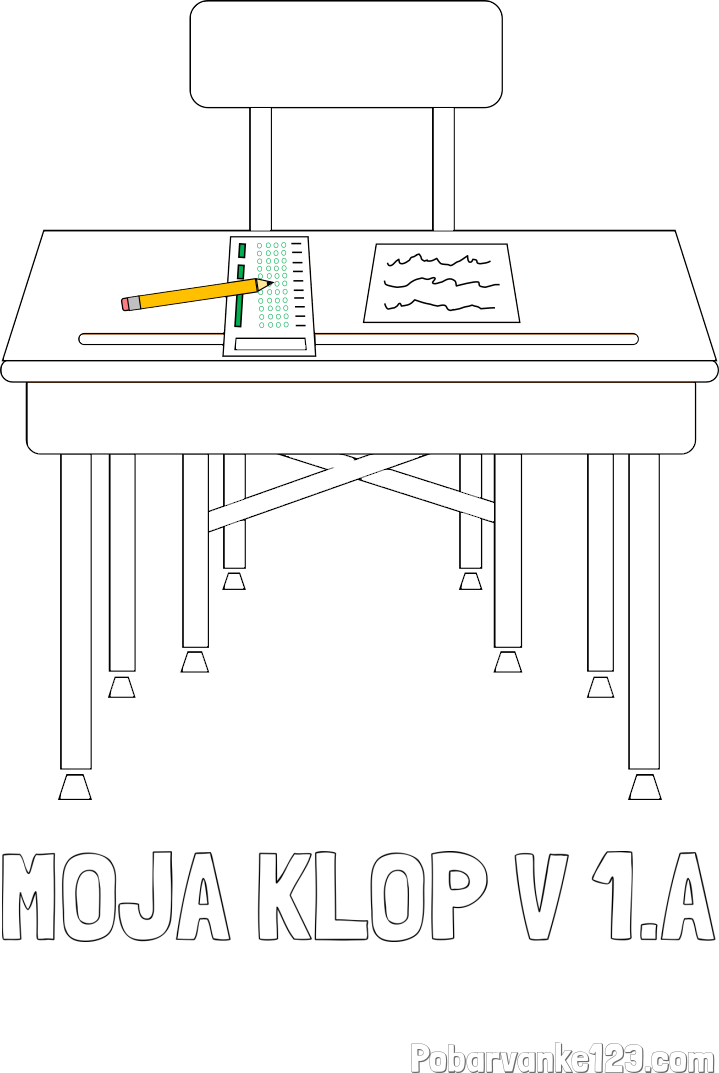 Pobarvanka imena MOJA KLOP V 1.A in pobarvanka šolske klopi