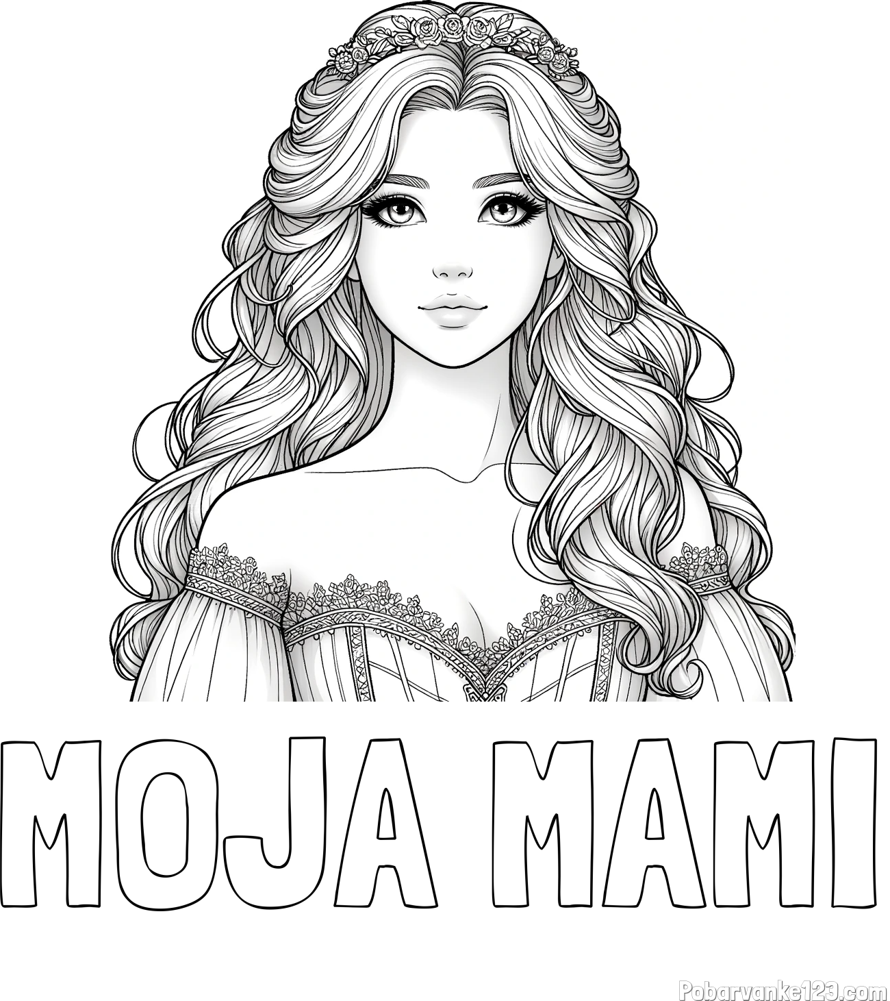 Pobarvanka imena MOJA MAMI in pobarvanka lepe princese