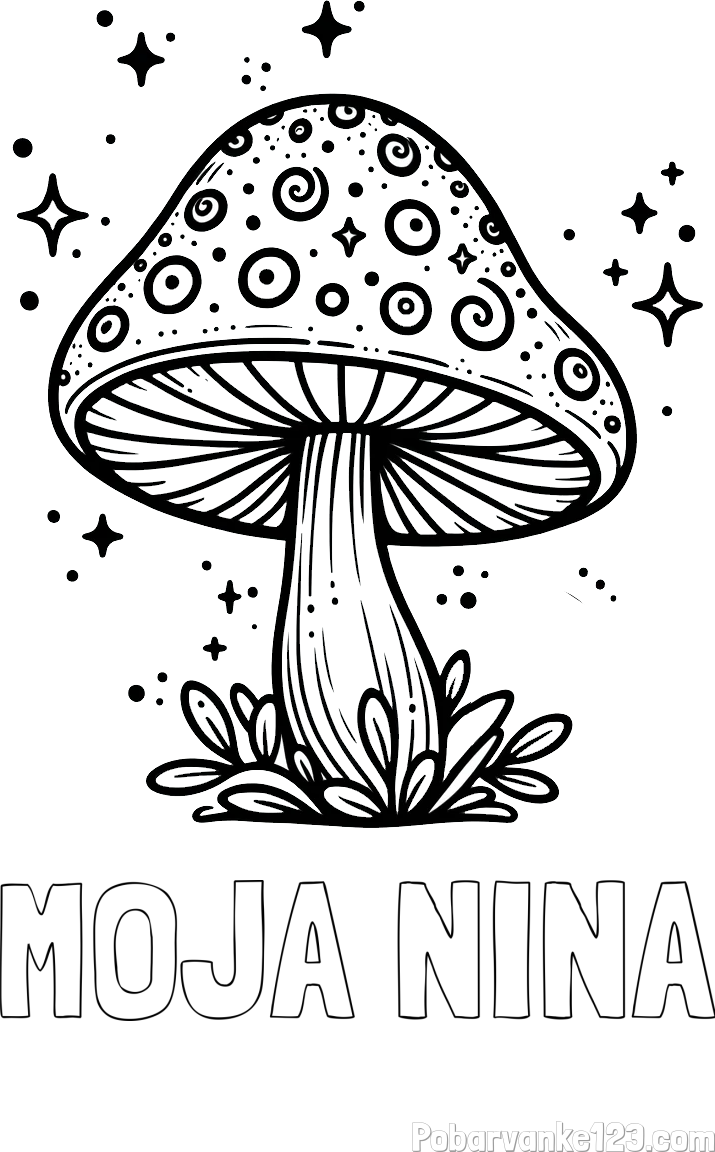Pobarvanka imena MOJA NINA in pobarvanka čarobne gobe