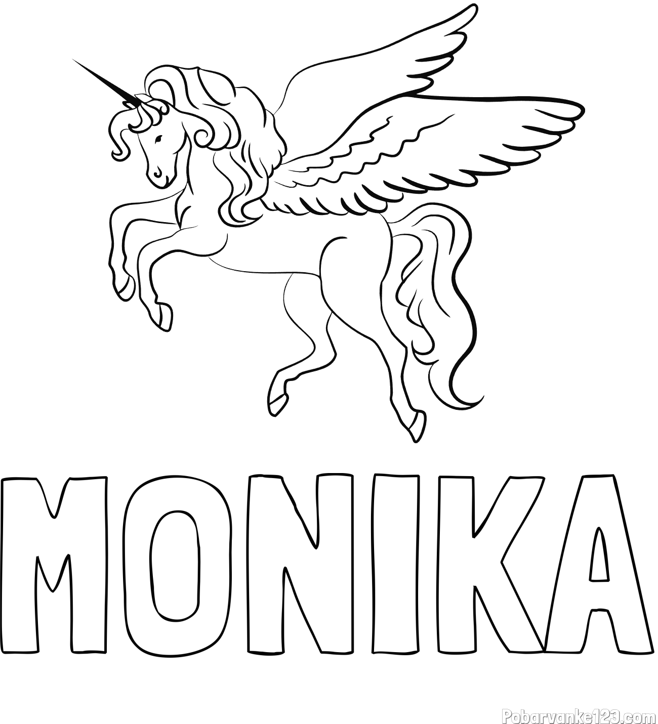 Pobarvanka imena MONIKA in lepa pobarvanka samoroga