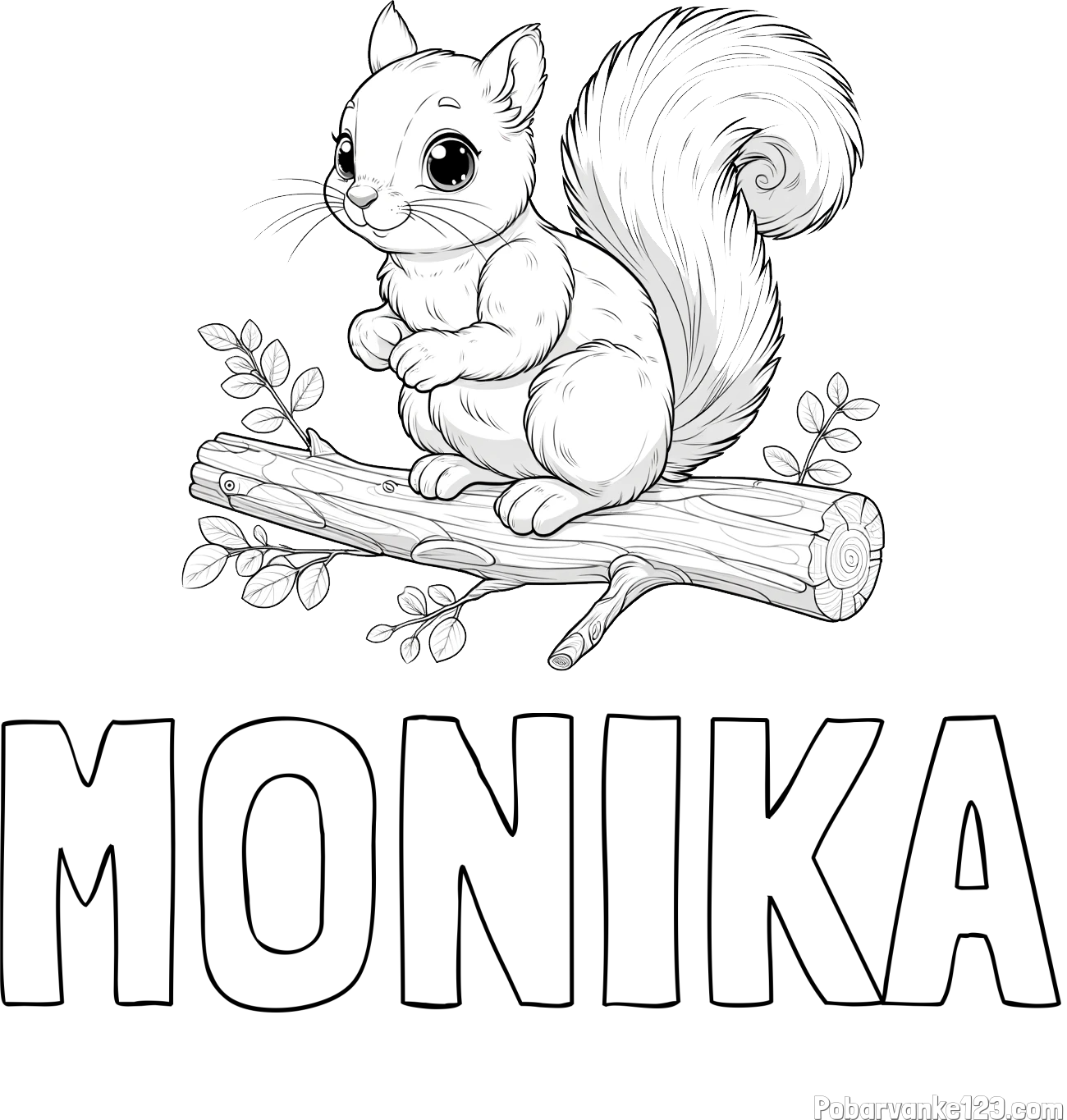 Pobarvanka imena MONIKA in pobarvanka veverice na veji