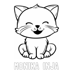 Online izdelana pobarvanka - Pobarvanka imena MONIKA  INJA in pobarvanka prikupne mačke
