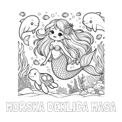 Pobarvanka imena MORSKA DEKLICA MAŠA in pobarvana ljubke morske deklice s prijatelji