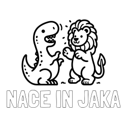 Online izdelana pobarvanka - Pobarvanka imena NACE IN JAKA in pobarvanka dinozavra, ki napada leva
