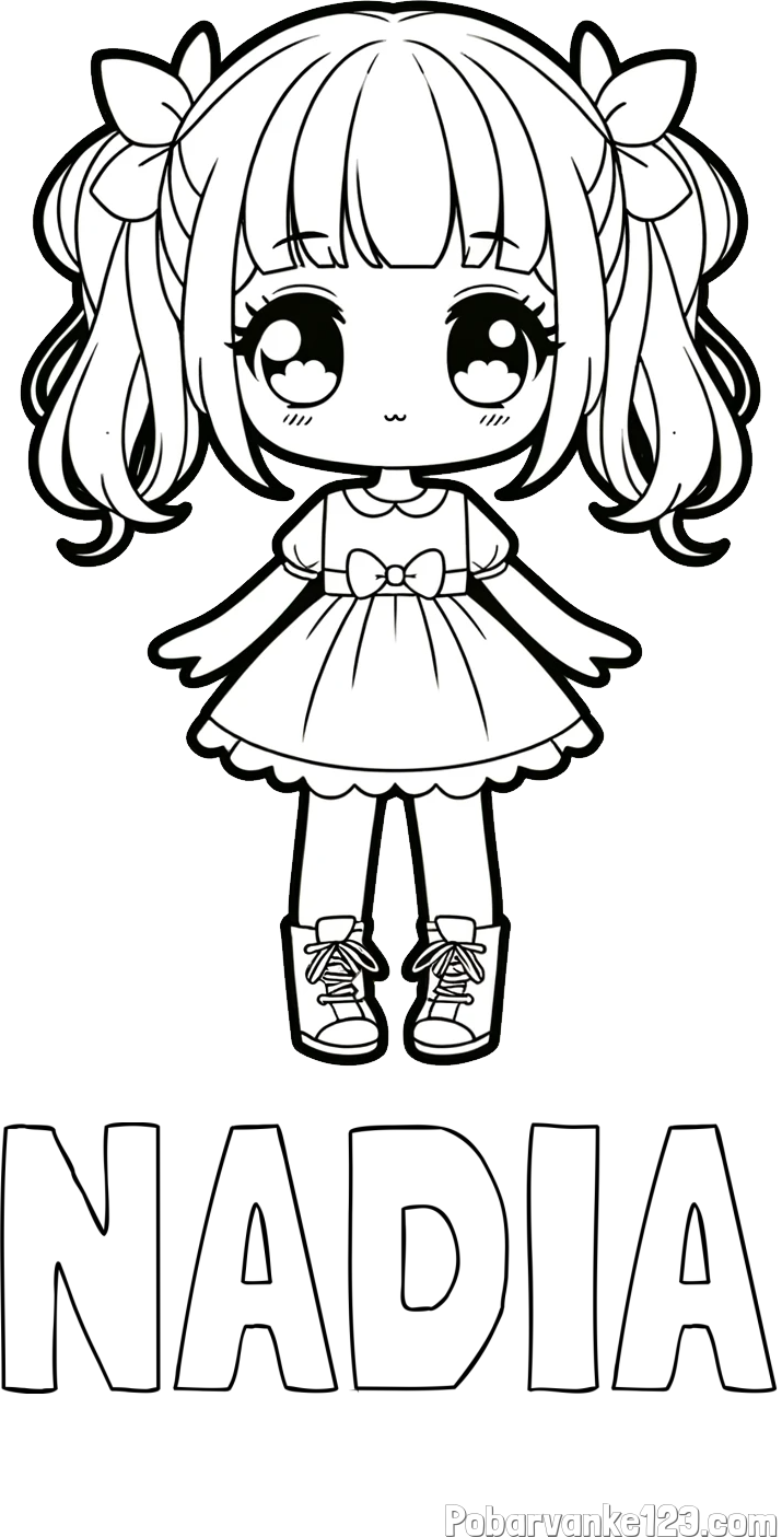 Pobarvanka imena NADIA in pobarvanka anime punčke