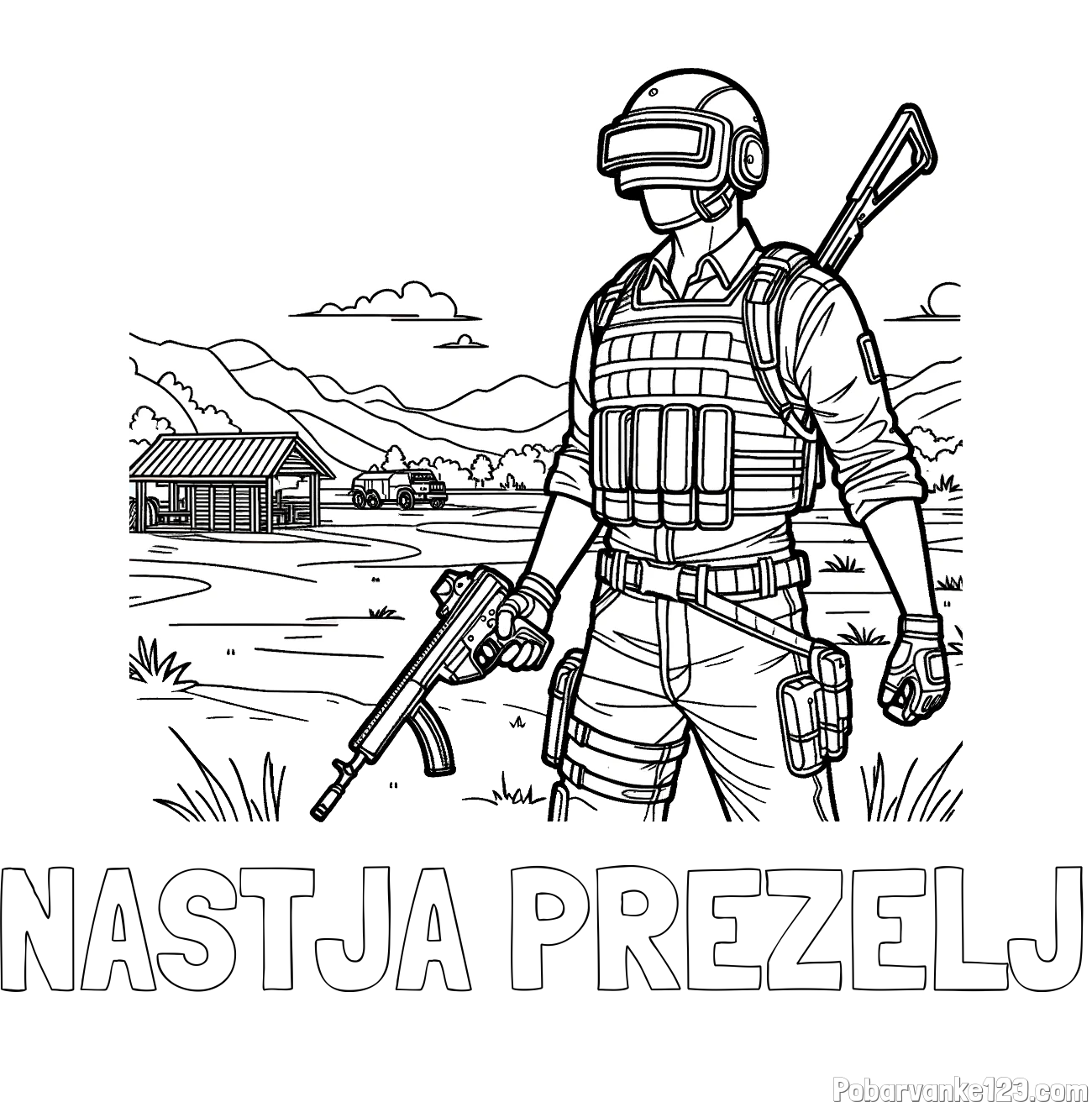 Pobarvanka imena NASTJA PREZELJ in otroška PUBG pobarvanka