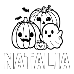Online izdelana pobarvanka - Pobarvanka imena NATALIA in pobarvanka duhca in buč za noč čarovnic