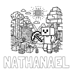 Online izdelana pobarvanka - Pobarvanka imena NATHANAEL in pobarvanka Minecraft sveta