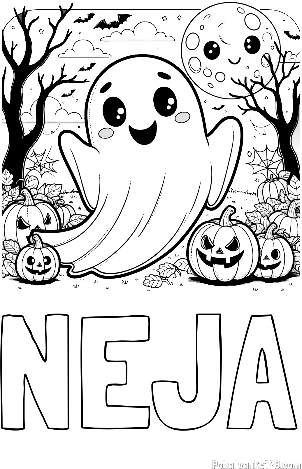 Pobarvanka imena NEJA in pobarvanka ljubkega duhca in buč za noč čarovnic