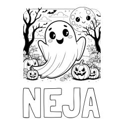 Online izdelana pobarvanka - Pobarvanka imena NEJA in pobarvanka ljubkega duhca in buč za noč čarovnic