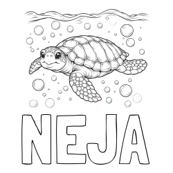 Online izdelana pobarvanka - Pobarvanka imena NEJA in pobarvanka želve v morju