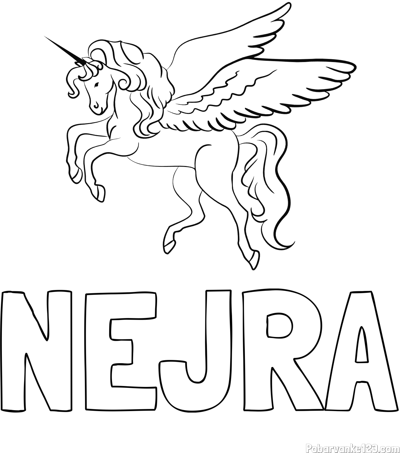 Pobarvanka imena NEJRA in lepa pobarvanka samoroga
