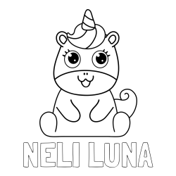 Online izdelana pobarvanka - Pobarvanka imena NELI LUNA in pobarvanka čudovitega samoroga Unicorn