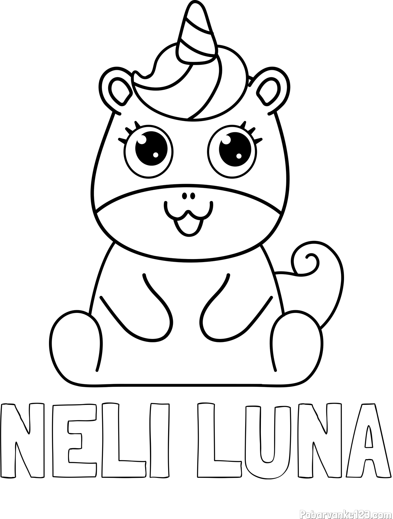 Pobarvanka imena NELI LUNA in pobarvanka čudovitega samoroga Unicorn
