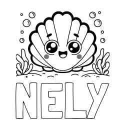 Online izdelana pobarvanka - Pobarvanka imena NELY in pobarvanka nasmejane školjke