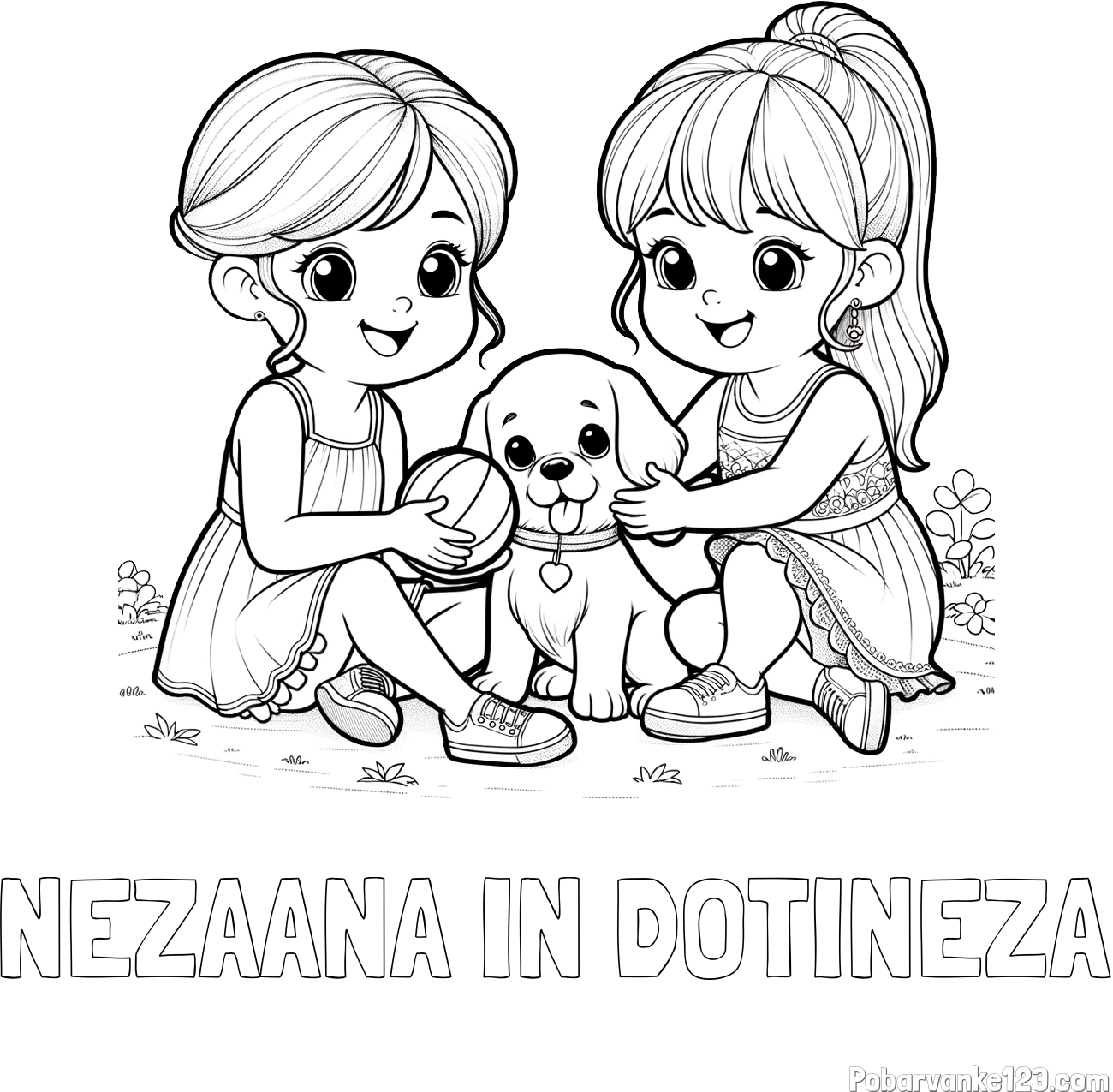 Pobarvanka imena NEŽAANA IN DOTINEŽA in pobarvanka prijateljic s kužkom