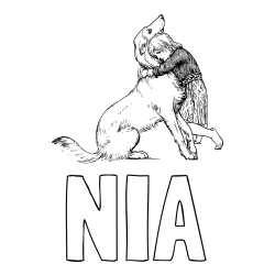 Online izdelana pobarvanka - Pobarvanka imena NIA in pobarvanka prikupnega kužka, ki ga objema mala deklica