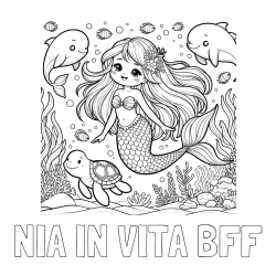 Online izdelana pobarvanka - Pobarvanka imena NIA IN VITA BFF in pobarvana ljubke morske deklice s prijatelji