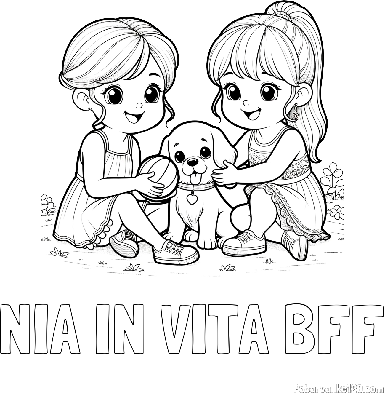 Pobarvanka imena NIA IN VITA BFF in pobarvanka prijateljic s kužkom