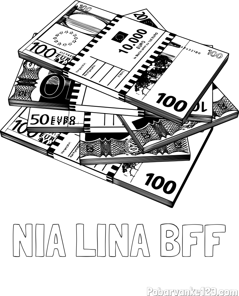 Pobarvanka imena NIA LINA BFF in pobarvanka evrskih bankovcev