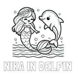 Online izdelana pobarvanka - Pobarvanka imena NIKA IN DELFIN in pobarvanka ljubke morske deklice, ki pleše z delfinom