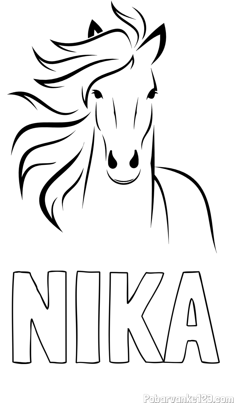 Pobarvanka imena NIKA in lepa pobarvanka konja