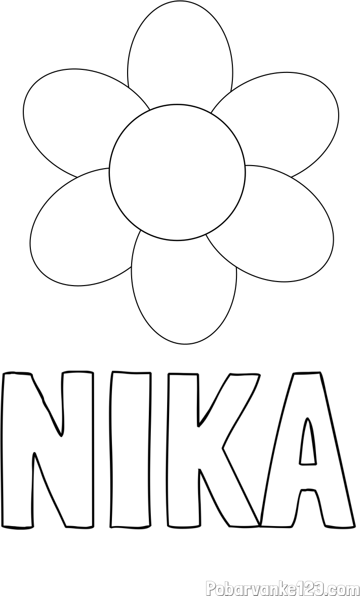 Pobarvanka imena NIKA in otroška pobarvanka cveta