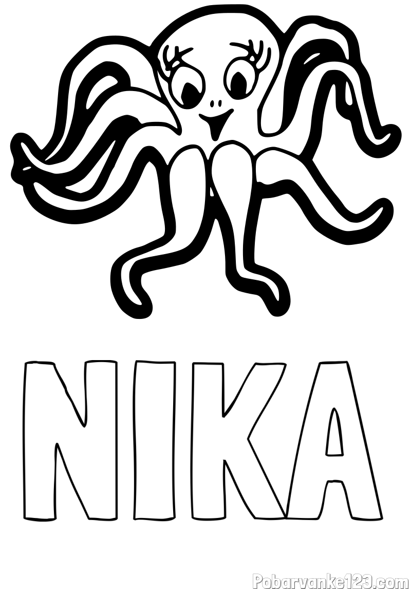 Pobarvanka imena NIKA in otroška pobarvanka nasmejane hobotnice