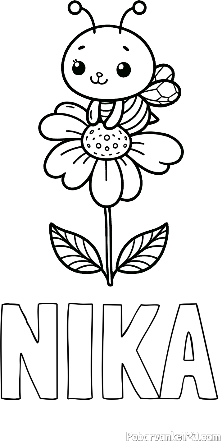 Pobarvanka imena NIKA in pobarvanka ljubke čebelice na roži