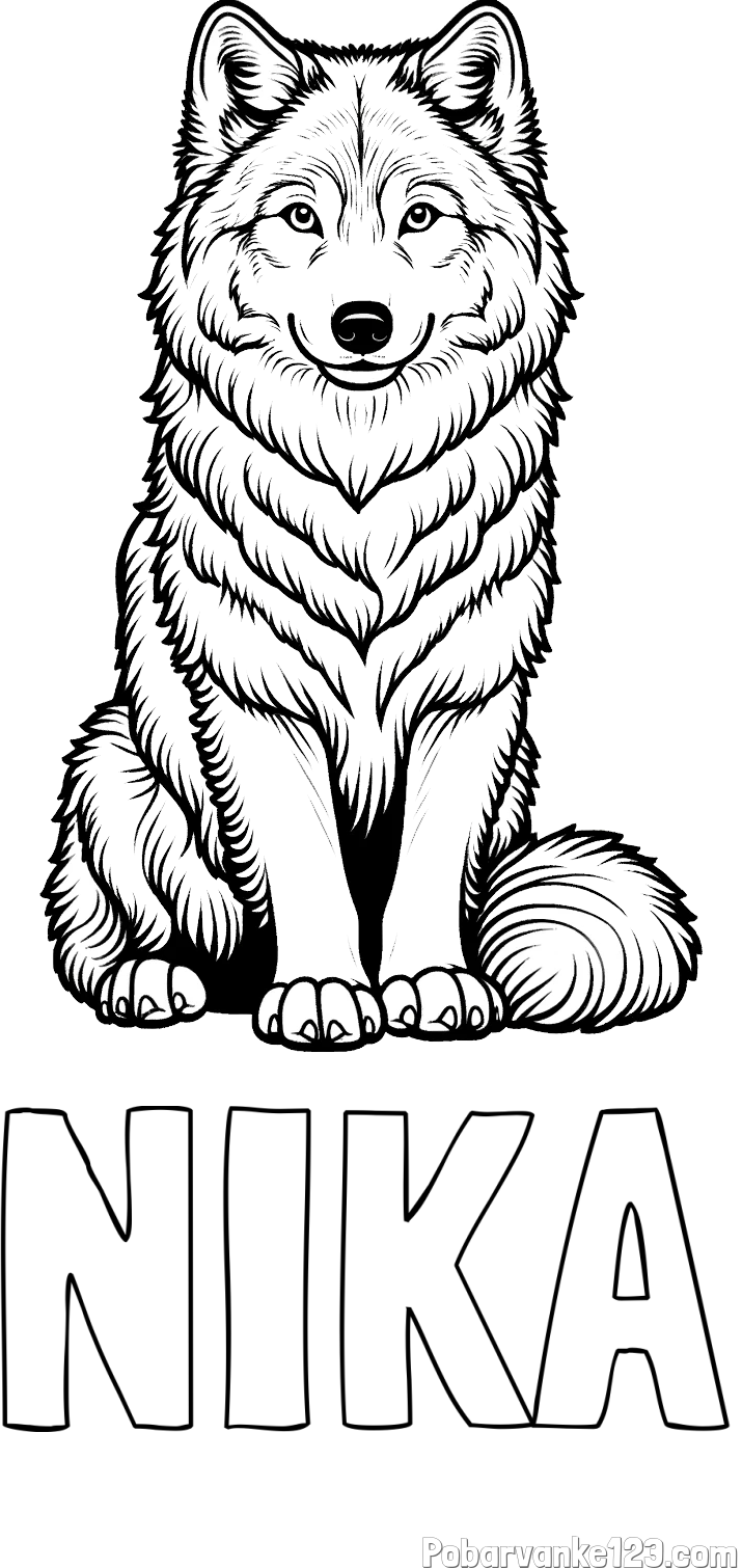 Pobarvanka imena NIKA in pobarvanka prijaznega volka