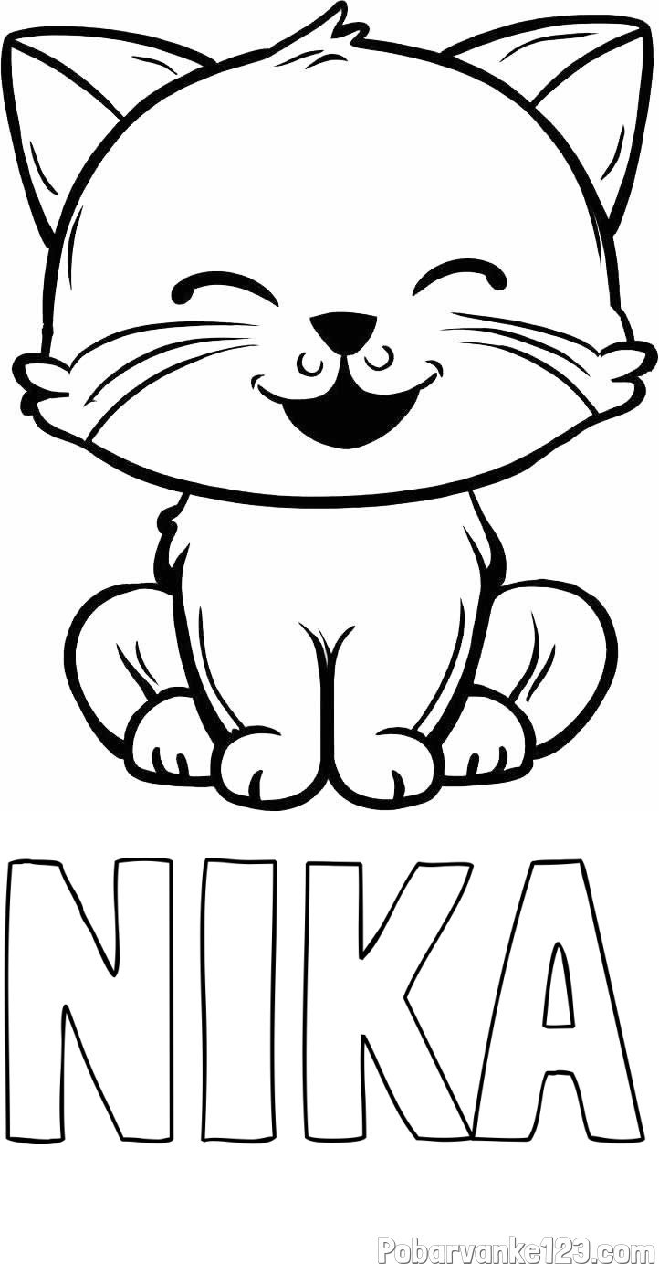 Pobarvanka imena NIKA in pobarvanka prikupne mačke