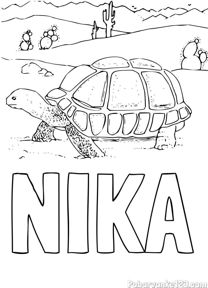 Pobarvanka imena NIKA in pobarvanka želve