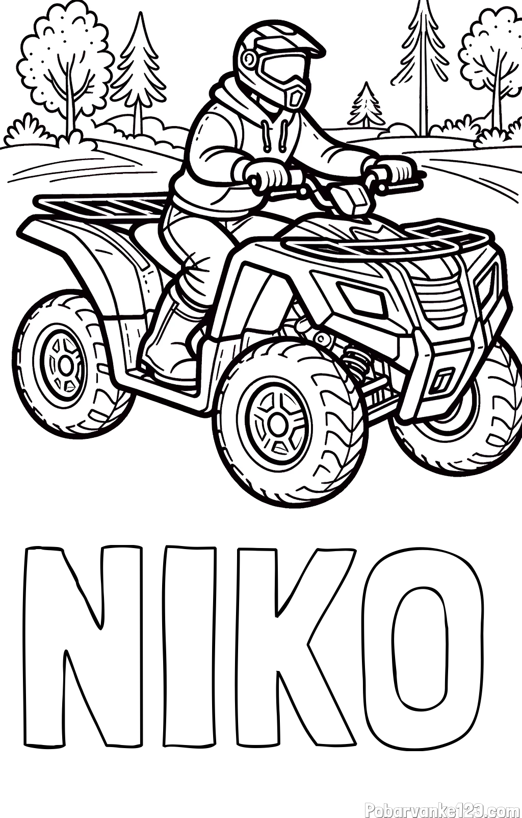Pobarvanka imena NIKO in pobarvanka motorista na štirikolesniku