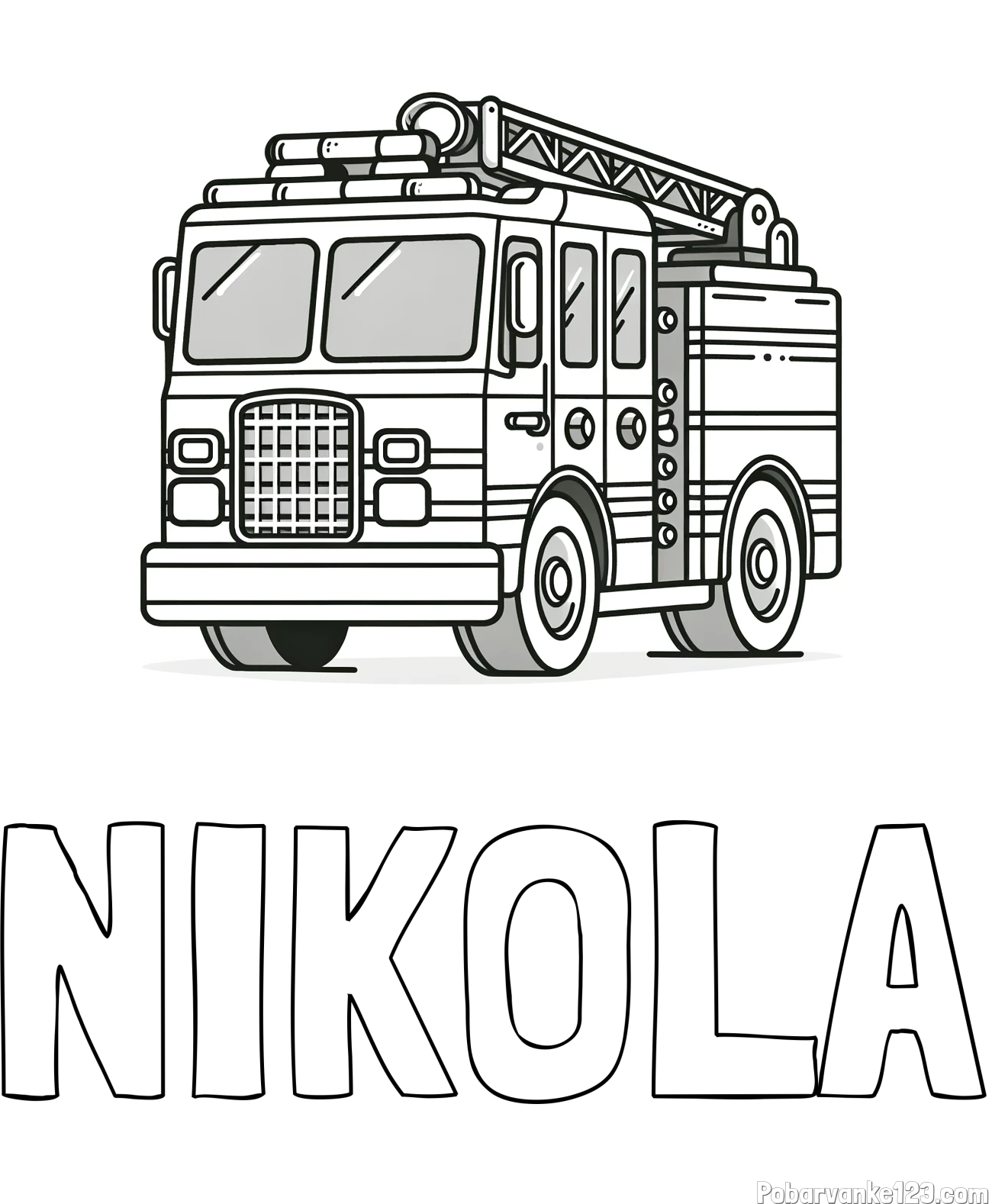 Pobarvanka imena NIKOLA in pobarvanka velikega gasilskega avta