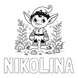Online izdelana pobarvanka - Pobarvanka imena NIKOLINA in pobarvanka majhnega nasmejanega škrata