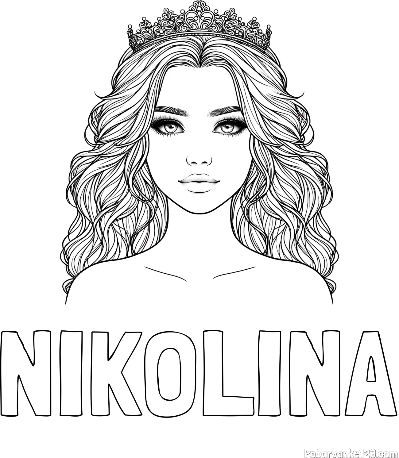 Pobarvanka imena NIKOLINA in pobarvanka prikupne princeske