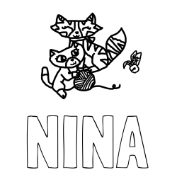 Online izdelana pobarvanka - Pobarvanka imena NINA in muce med igro