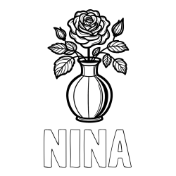 Online izdelana pobarvanka - Pobarvanka imena NINA in pobarvanka čudovite vrtnice v vazi