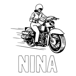 Online izdelana pobarvanka - Pobarvanka imena NINA in pobarvanka motorja ter motoristke