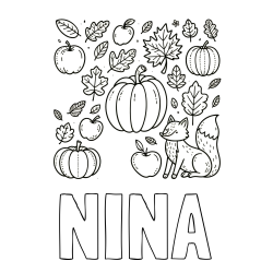 Online izdelana pobarvanka - Pobarvanka imena NINA in pobarvanka z motivom jeseni