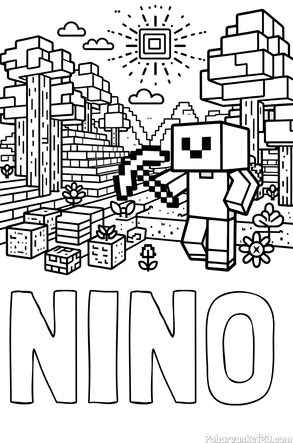 Pobarvanka imena NINO in pobarvanka Minecraft sveta
