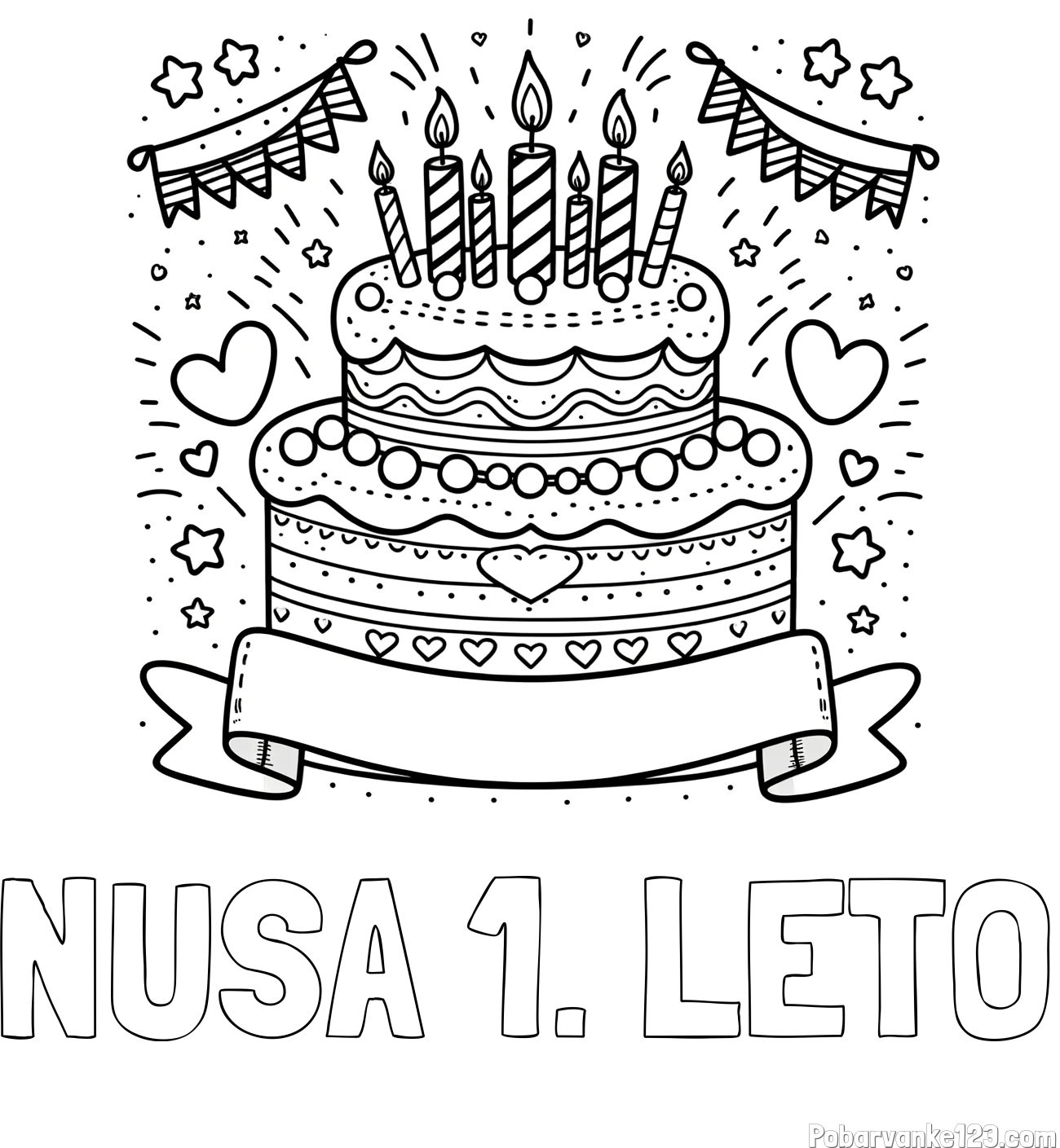 Pobarvanka imena NUŠA 1. LETO in pobarvanka velike torte za rojstni dan