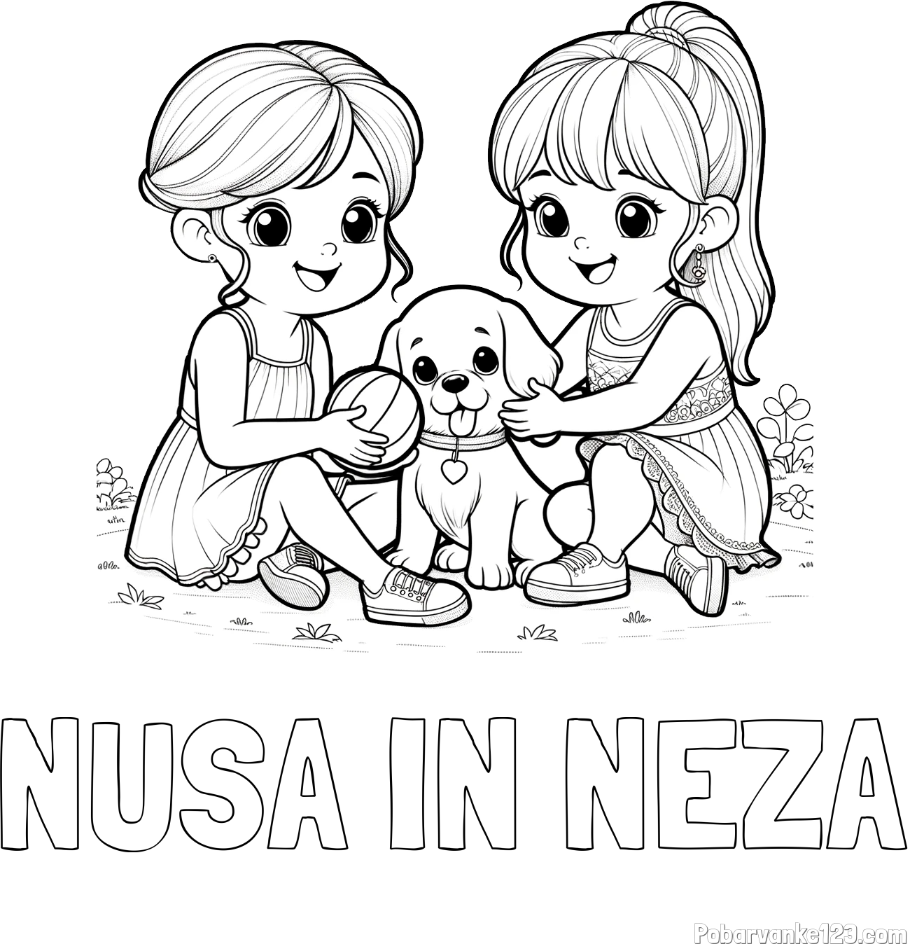 Pobarvanka imena NUŠA IN NEŽA in pobarvanka prijateljic s kužkom